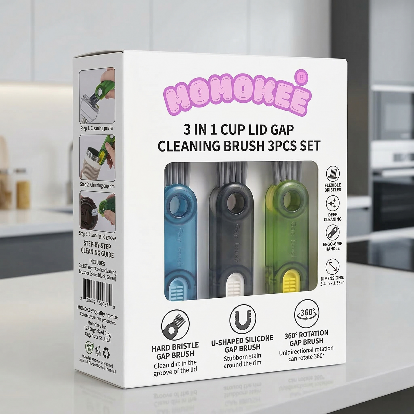 Momokee® 3 in 1 Cup Lid Gap Cleaning Brush 3PCS Set