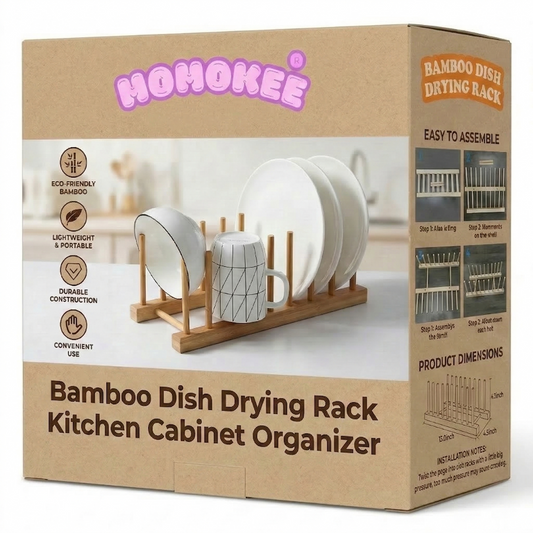 Momokee® Bamboo Dish Drying Rack Kitchen Cabinet Organizer