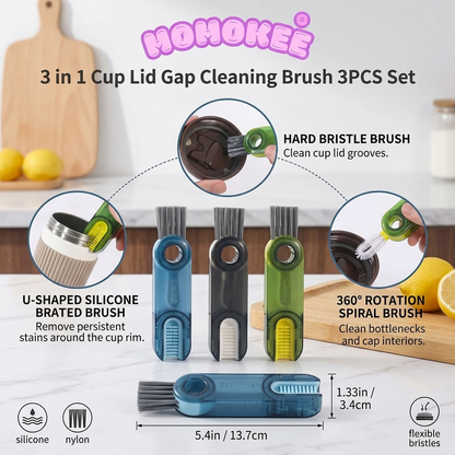 Momokee® 3 in 1 Cup Lid Gap Cleaning Brush 3PCS Set