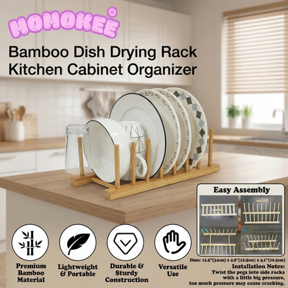 Momokee® Bamboo Dish Drying Rack Kitchen Cabinet Organizer
