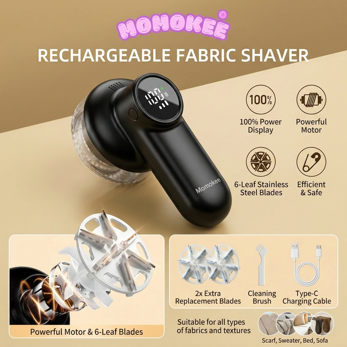 Momokee® Rechargeable Fabric Shaver