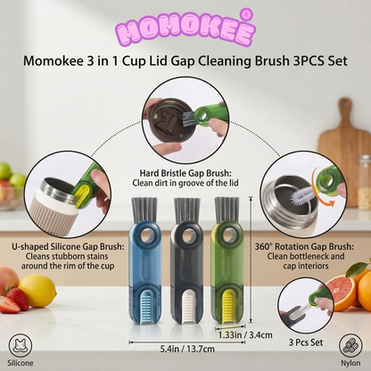 Momokee® 3 in 1 Cup Lid Gap Cleaning Brush 3PCS Set