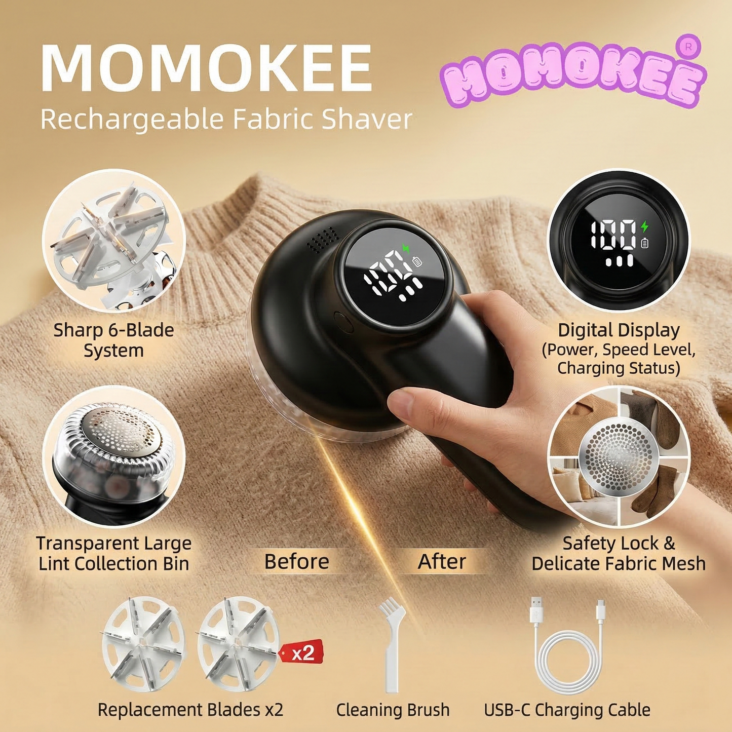 Momokee® Rechargeable Fabric Shaver