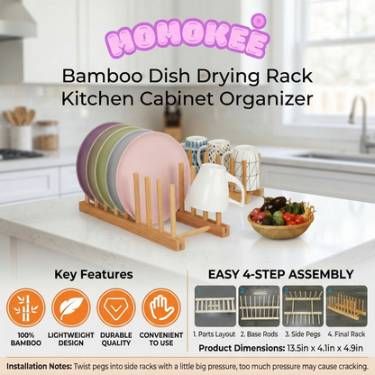 Momokee® Bamboo Dish Drying Rack Kitchen Cabinet Organizer