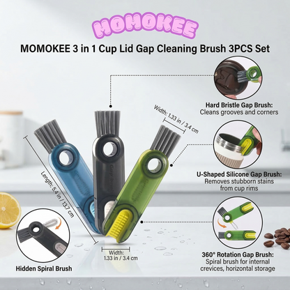 Momokee® 3 in 1 Cup Lid Gap Cleaning Brush 3PCS Set