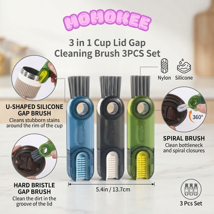 Momokee® 3 in 1 Cup Lid Gap Cleaning Brush 3PCS Set