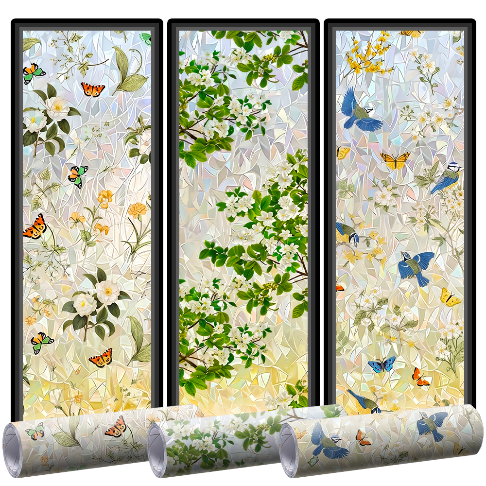 Momokee® Floral Glass 𝐑𝐚𝐢𝐧𝐛𝐨𝐰 Window Film