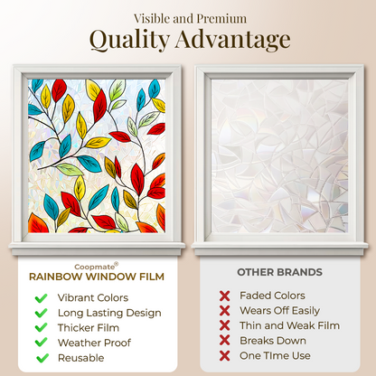 Momokee® Floral Glass Rainbow Window Film 17.5 x 47.2 Inch
