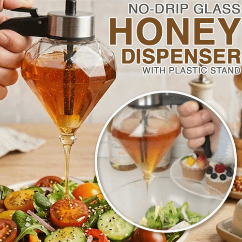 Momokee® No-Drip Glass Honey Dispenser with Plastic Stand