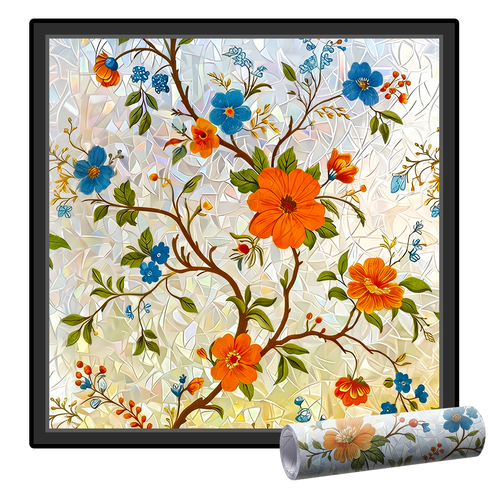 Momokee® Floral Glass Rainbow Window Film 17.5 x 47.2 Inch