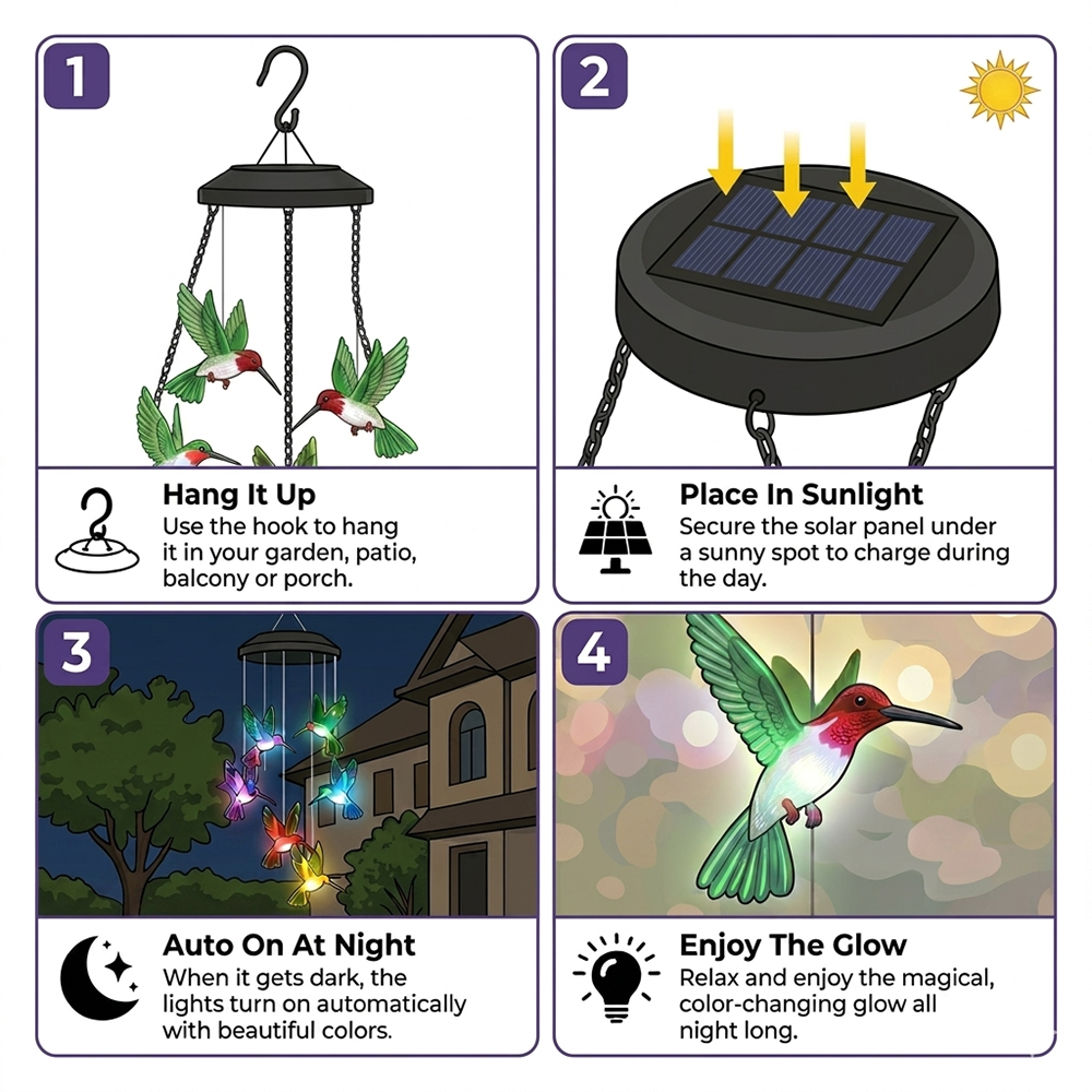 momokee® Hummingbird Wind Chime Solar Lights