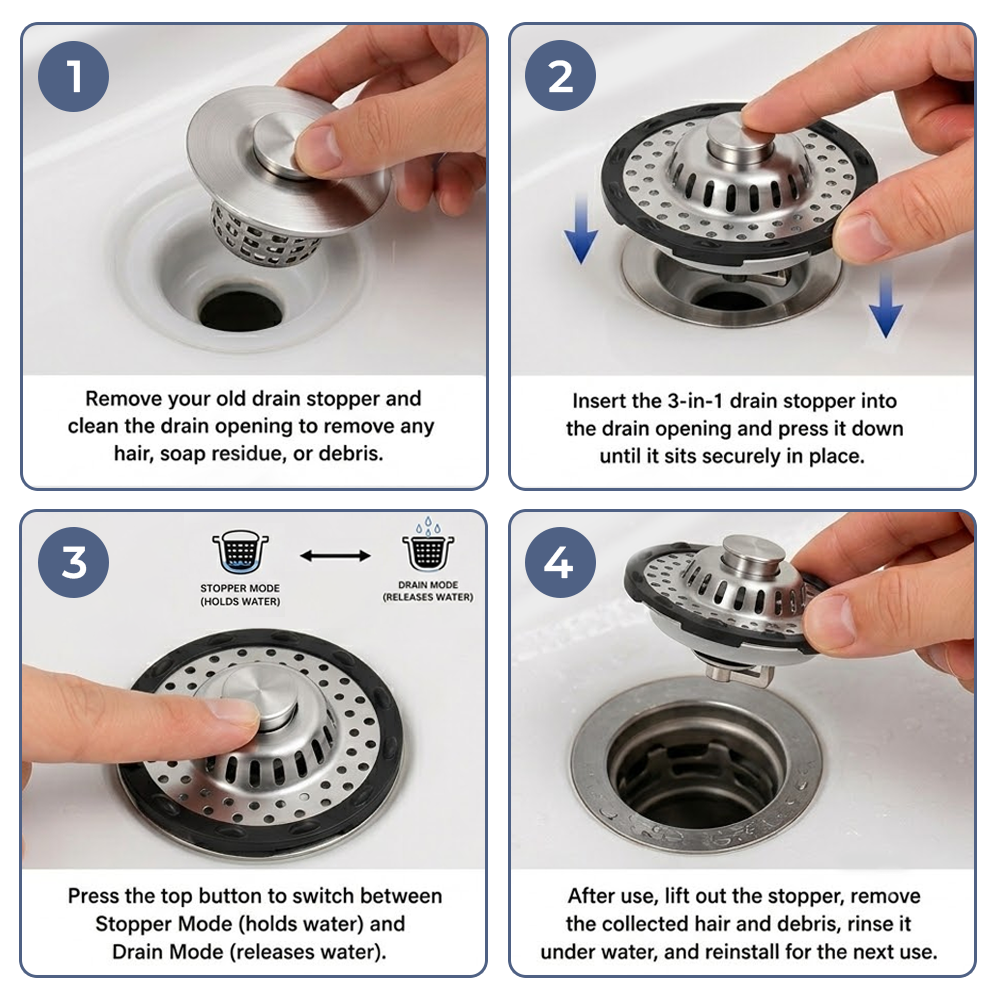 momokee® Universal 3-in-1 Pop-up Sink Stopper