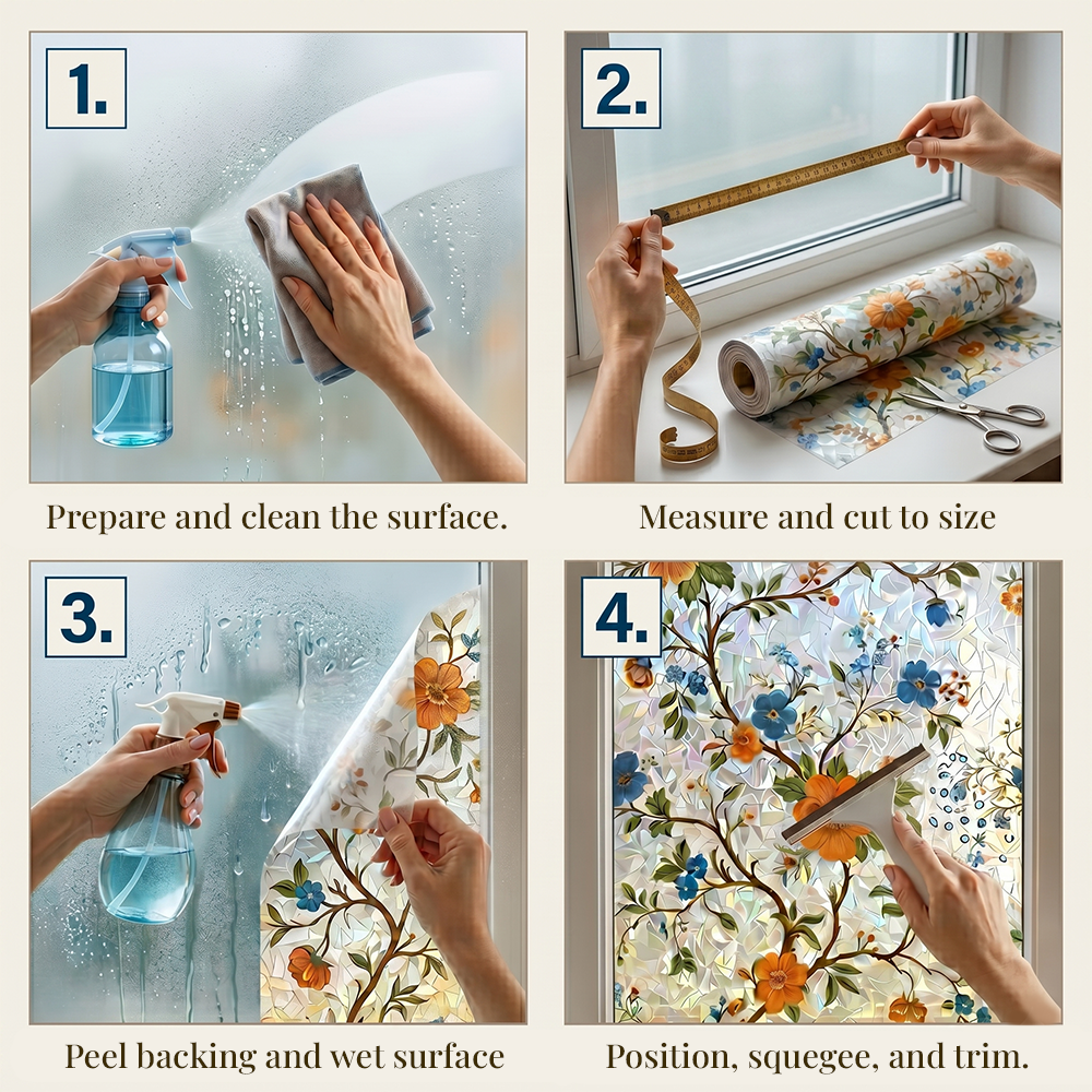 Momokee® Floral Glass Rainbow Window Film 17.5 x 47.2 Inch