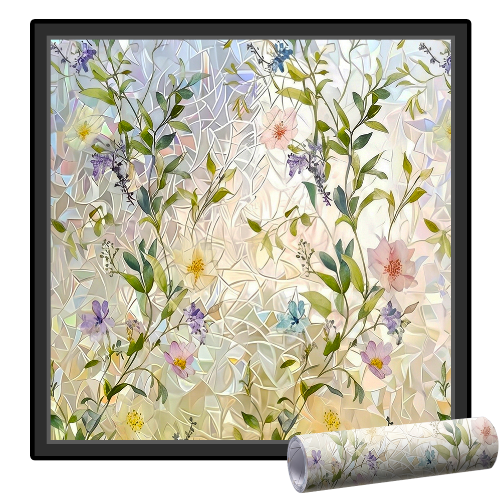 Momokee® Floral Glass Rainbow Window Film 17.5 x 47.2 Inch