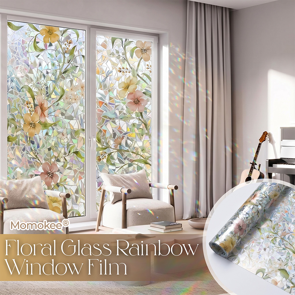 Momokee® Floral Glass Rainbow Window Film 17.5 x 47.2 Inch