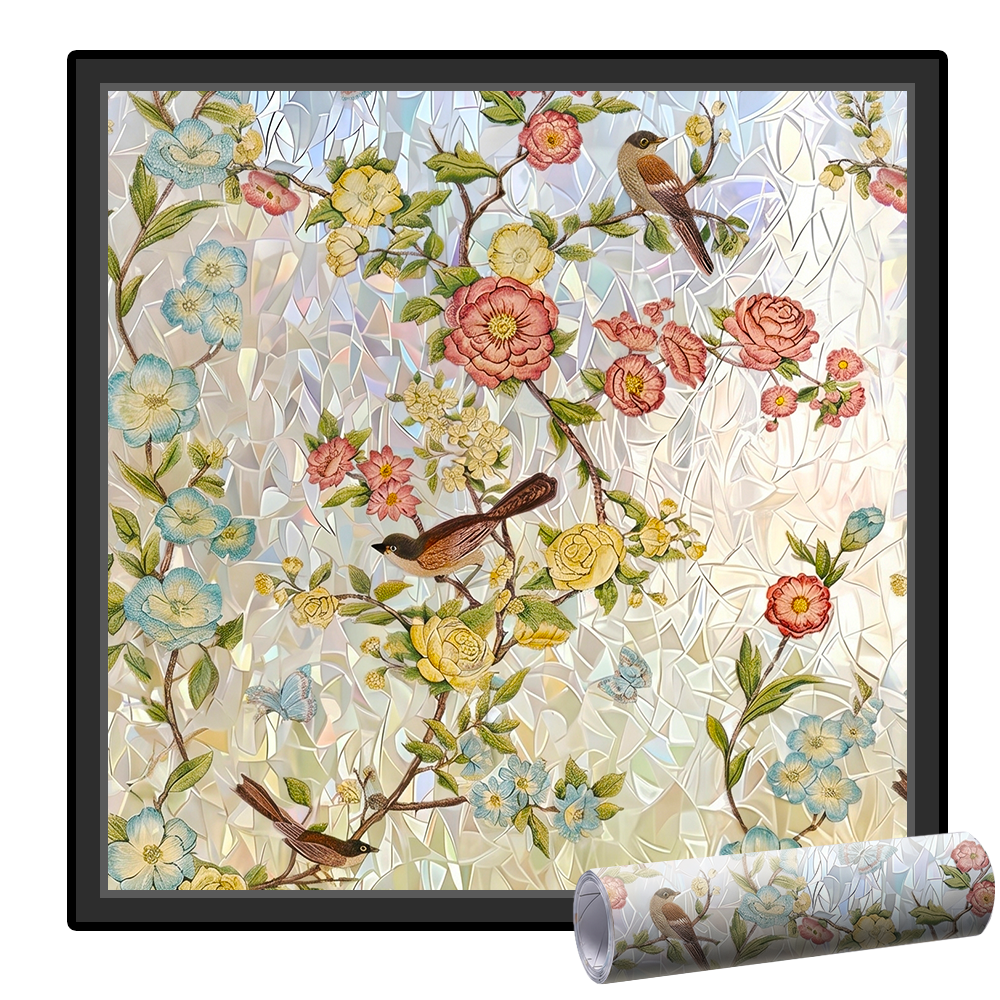 Momokee® Floral Glass Rainbow Window Film 17.5 x 47.2 Inch