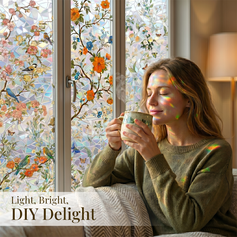 Momokee® Floral Glass Rainbow Window Film 17.5 x 47.2 Inch