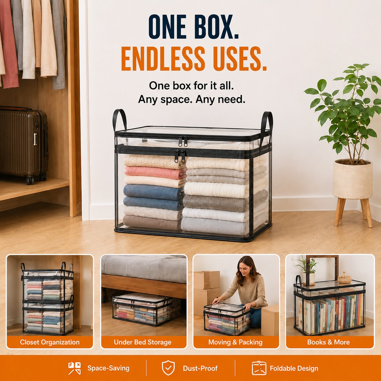 ✅ Momokee® Portable Large Heavy-Duty Thick Plastic Clear Storage Box